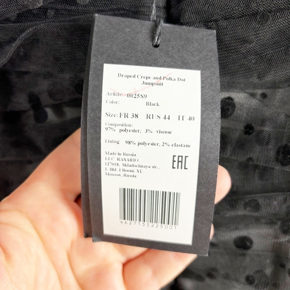 Rasario Draped Crepe Tulle Swiss Polka Dot Jumpsuit Black US 4 Cocktail Formal - Picture 6 of 7